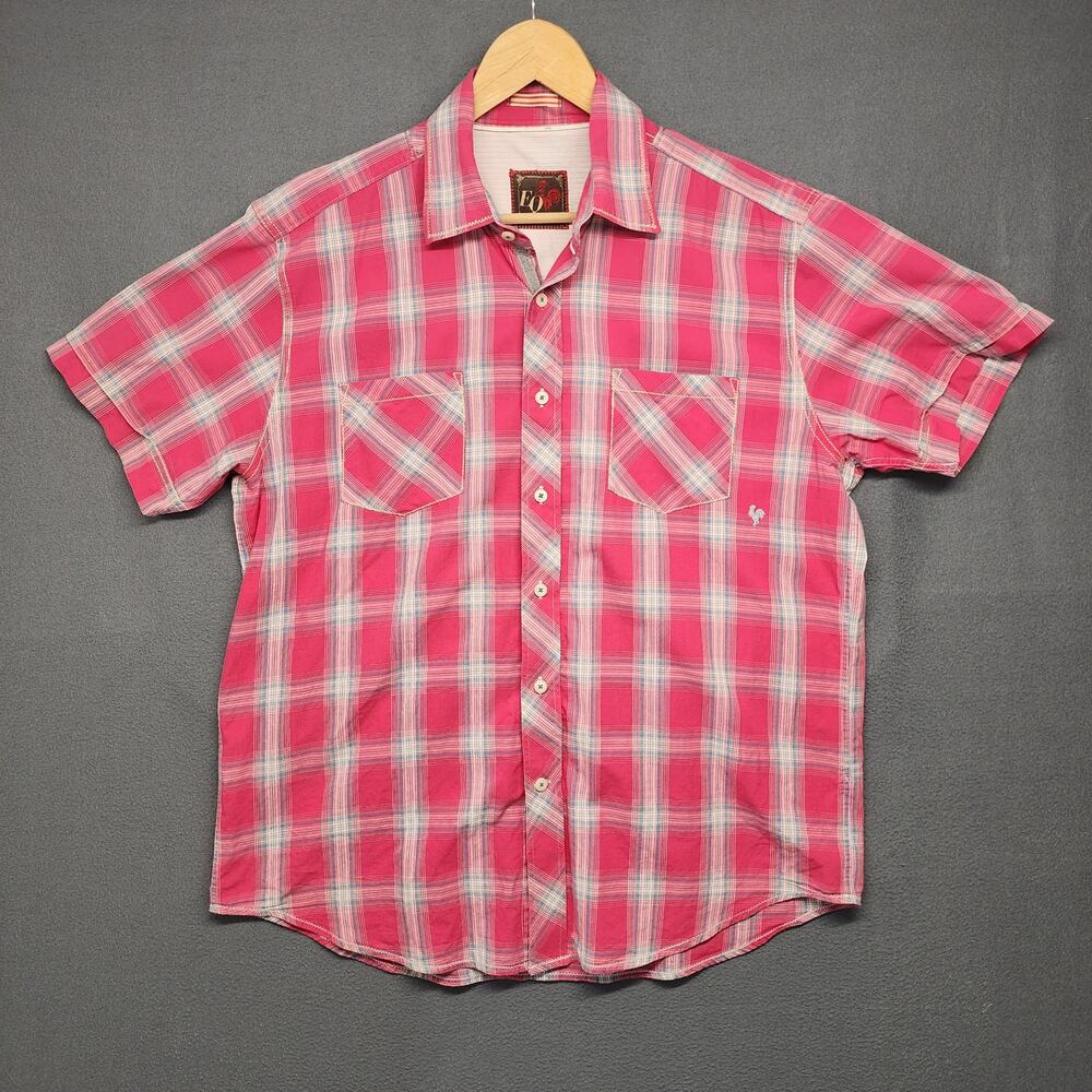 EQ Shirt Mens Large Pink Plaid Short Sleeve Button Up 100% Cotton Western Pocket